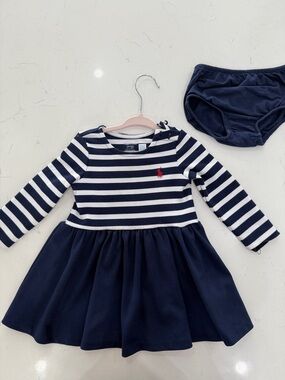 Ralph Lauren Navy & White Striped Dress with bloomers size 12M